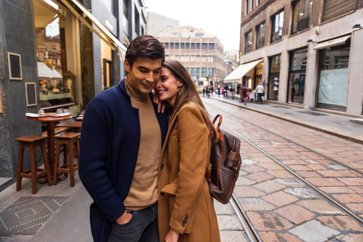 trendy couple in city center