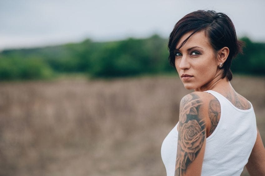 brunette with tattoo