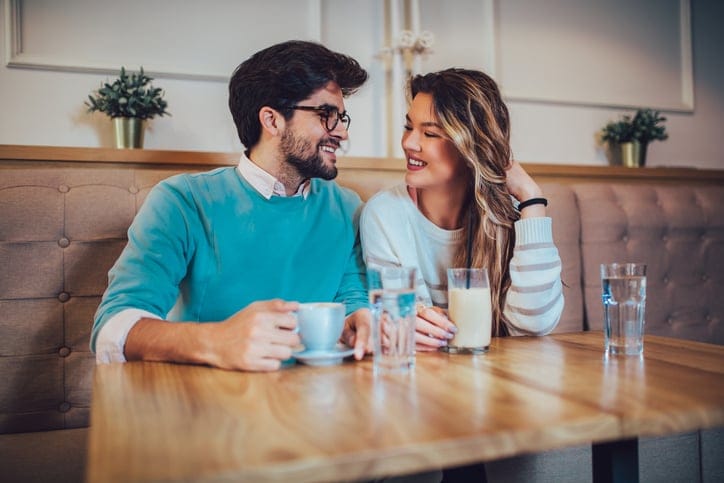 loving couple conversation coffee