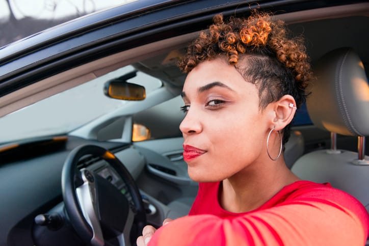 woman driving car