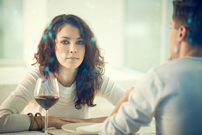 woman on date with wine