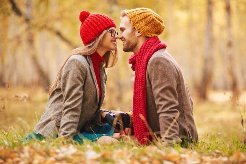 Happy dates spending time in park