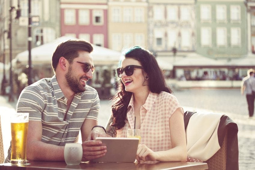Young couple sitting at a cafe