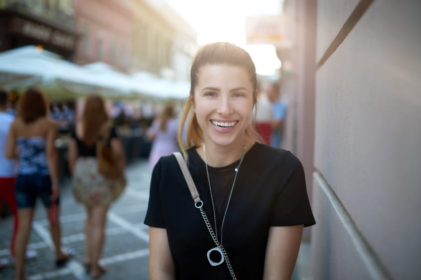 woman smiling city