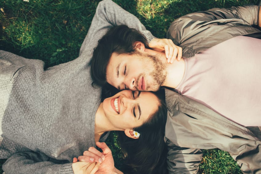 happy couple grass love