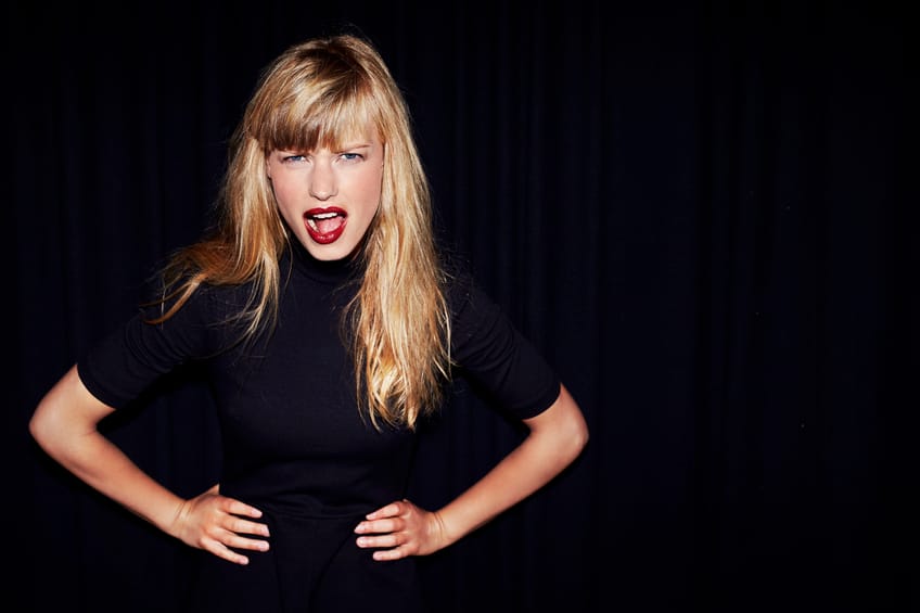 Woman with red lipstick.