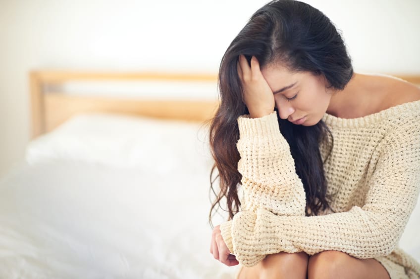 Brunette woman depressed