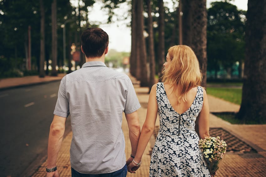 Dating couple walking park