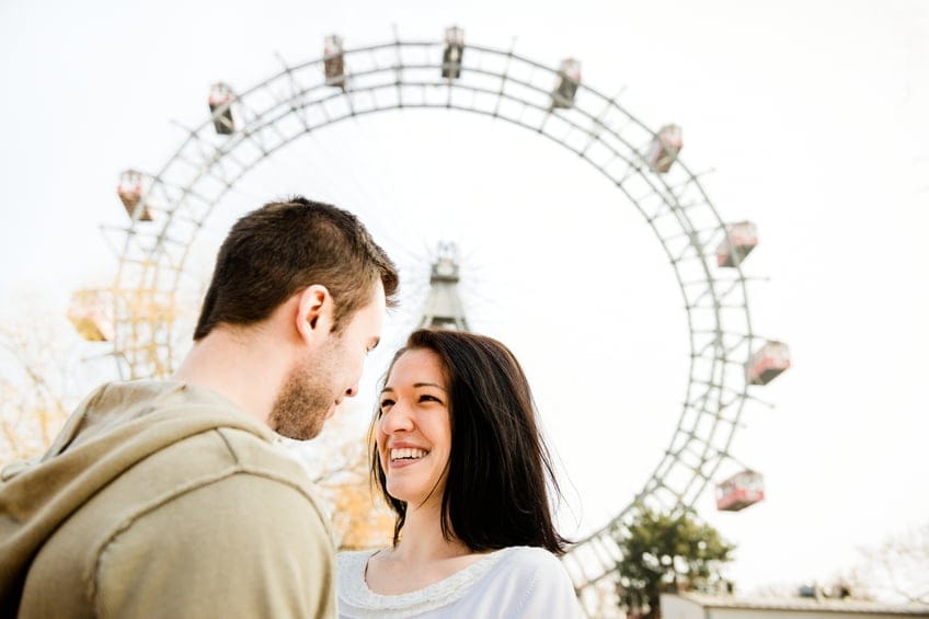couple happy carnival ferris wheel romance