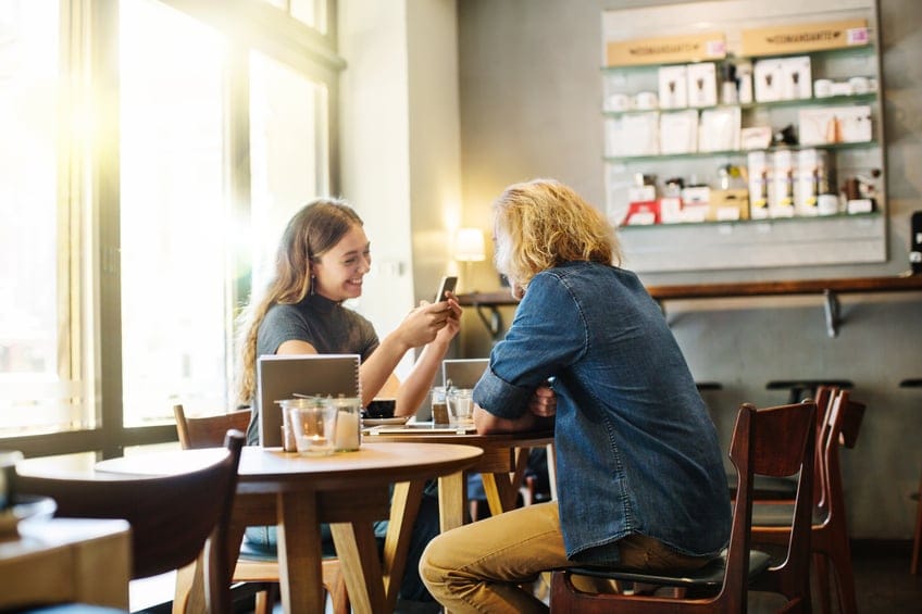 couple coffee shop happy date