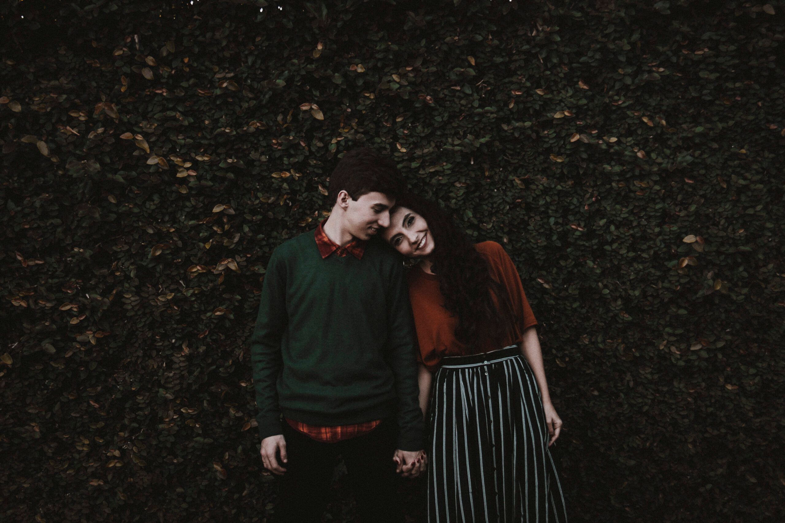 couple close happy outside dark