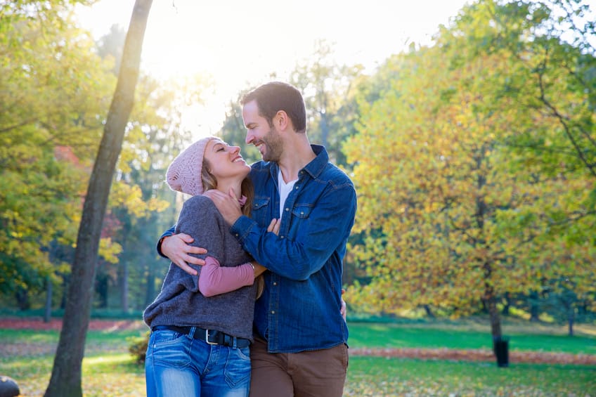 couple close romance park walking