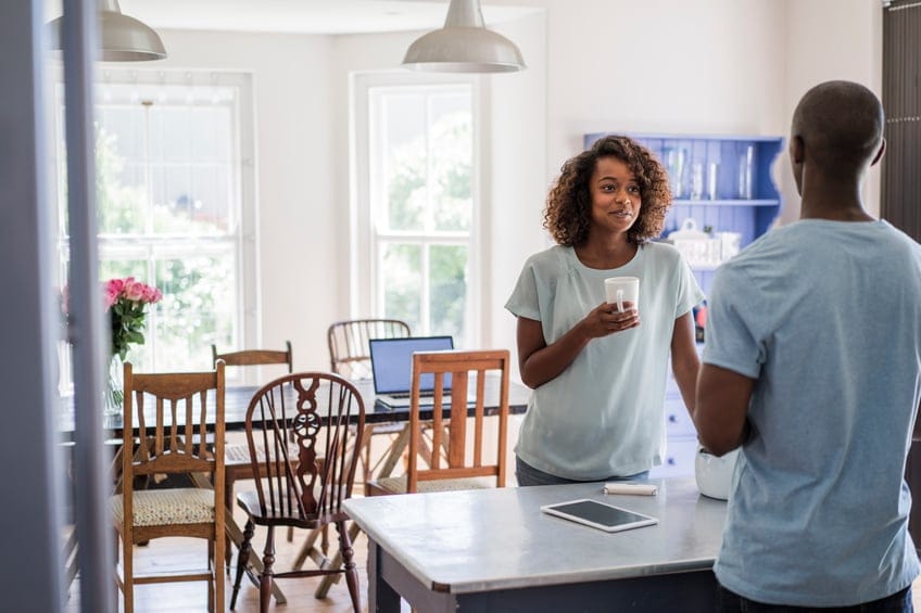 couple kitchen morning happy relationship house
