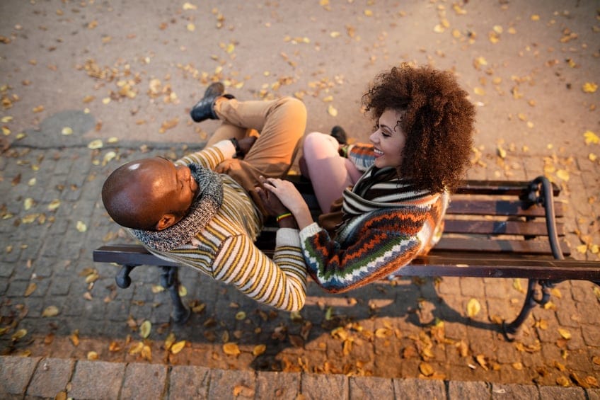 couple bench romance autumn outdoors