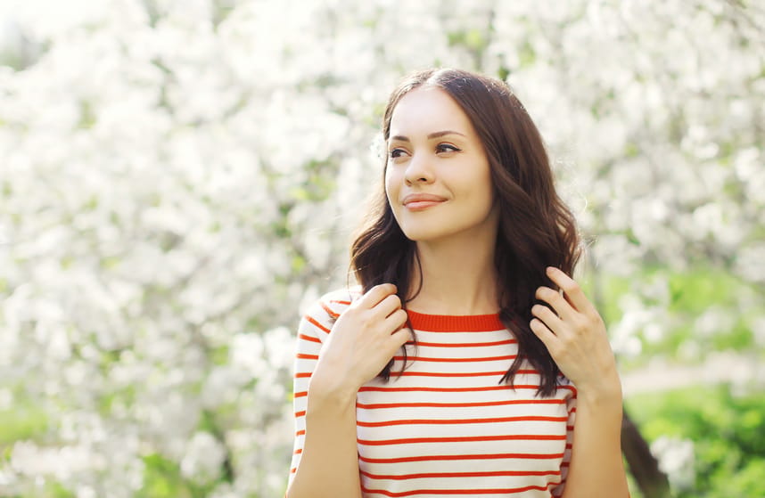 happy woman outdoors sun portrait