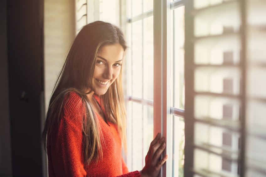 Woman portrait at home.