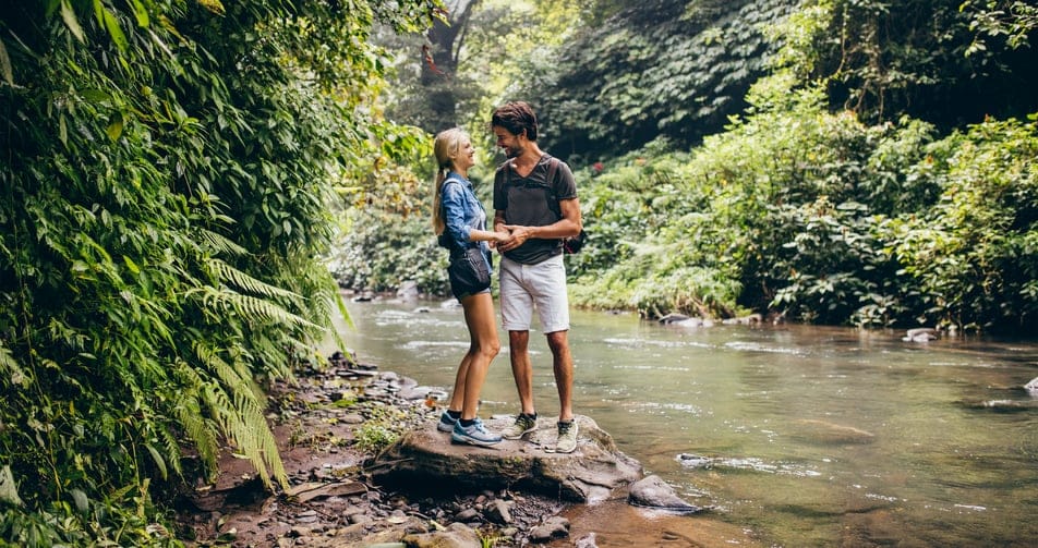 couple hike nature happy romance
