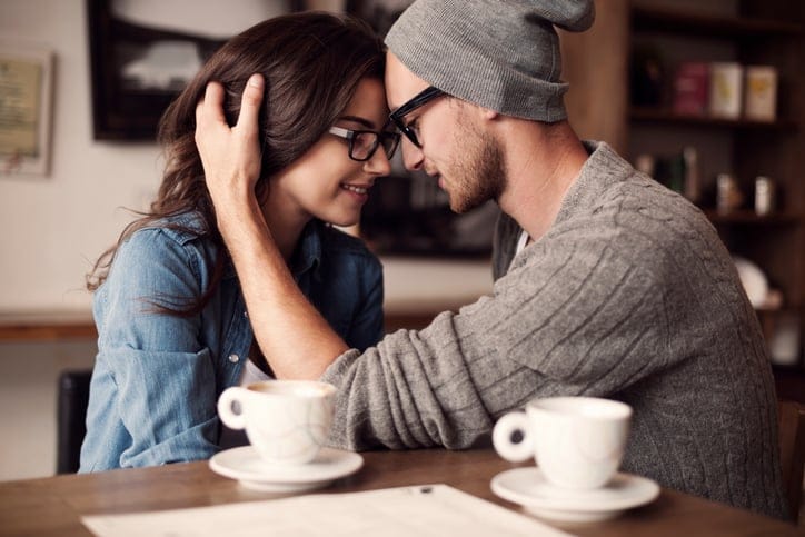 young couple date romance cafe hipster