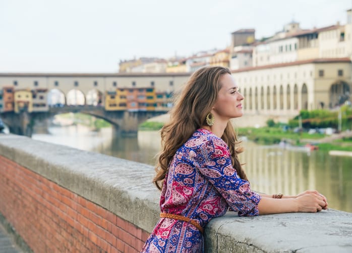 Woman on the Ponte Vecchio in Florence, Italy.