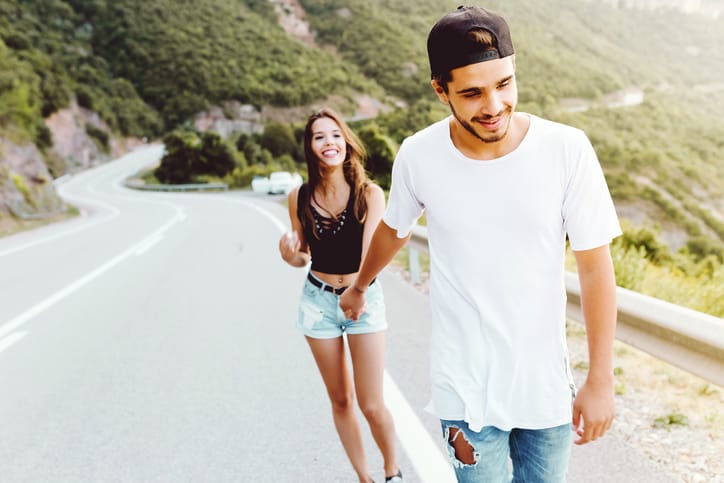 couple romance walking happy