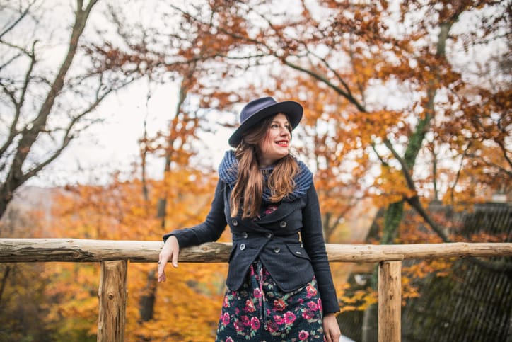 Hipster girl in the forest.
