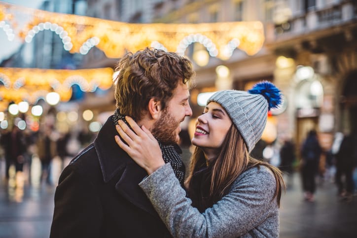 Young couple having fun on winter day.
