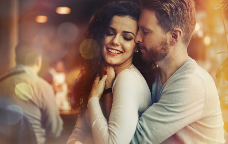Sentimental happy couple in love bonding