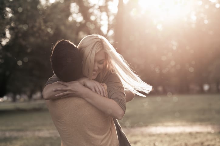 young couple happy romance hug love