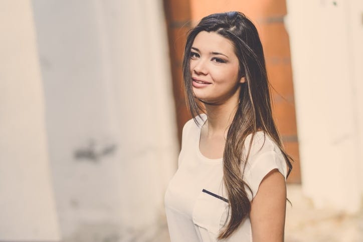 Portrait of beautiful japanese woman in urban background