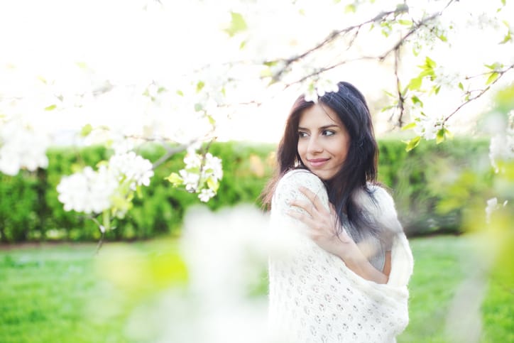 Portrait of a young woman in spring park