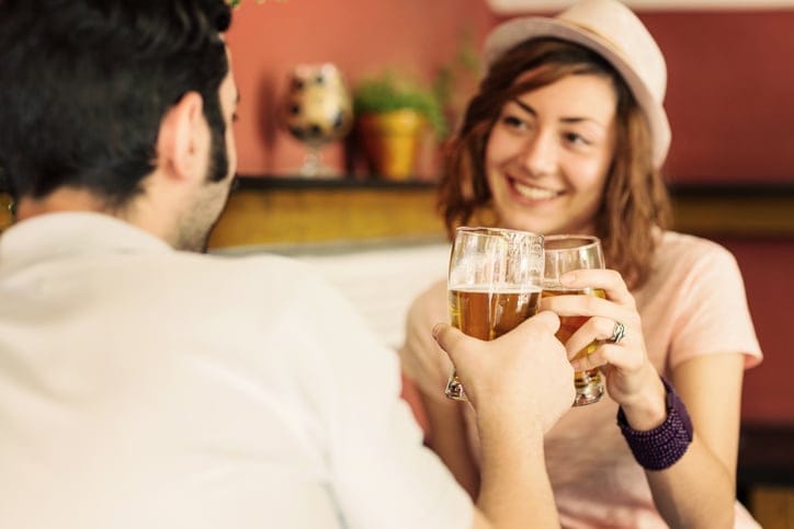 Couple beer toast
