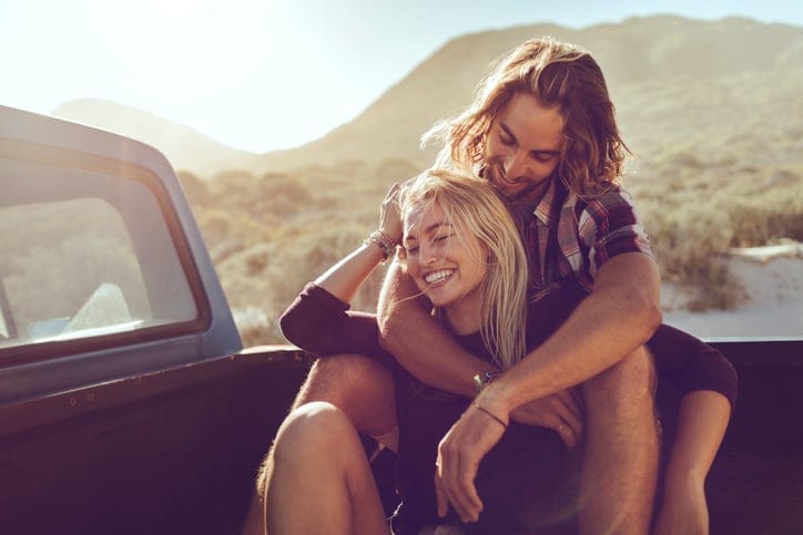 Close up of a couple on a road trip