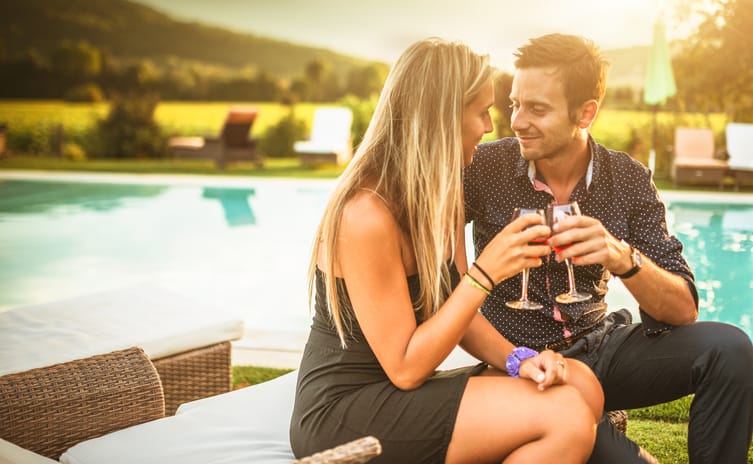 couple of enjoy aperitif during the honeymoon