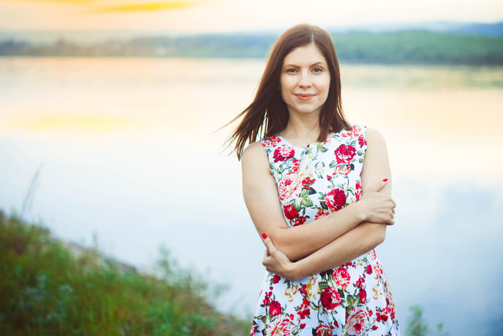 Woman in a river dress