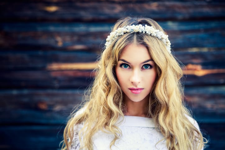 Beautiful Bride on Wooden Background.