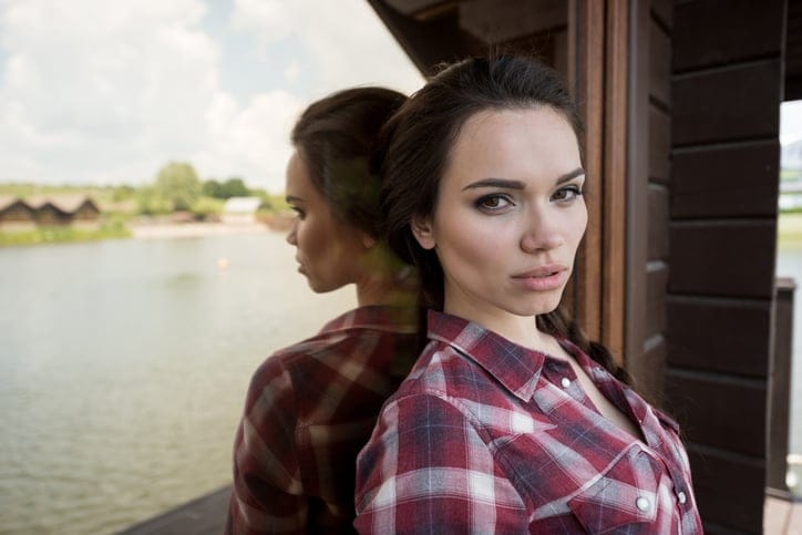 beautiful caucasian girl looking at camera