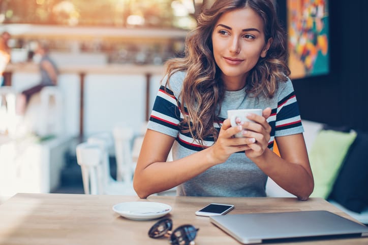 Beautiful woman having a cup of coffee