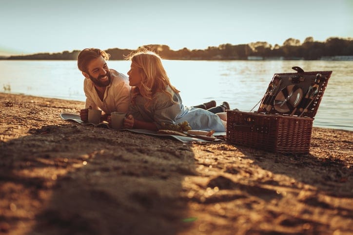 Couple in love dating and enjoying a cup of coffee.