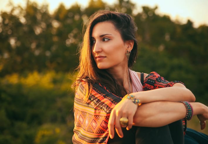 woman sunset pensive