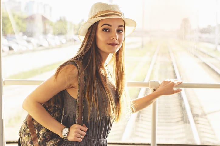 Cheerful city traveler