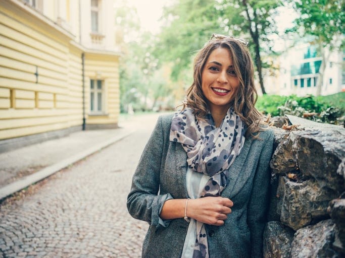 Portrait of a beautiful happy woman outdoors.