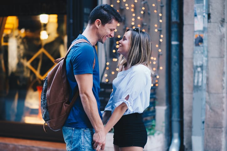 Couple share romantic moment