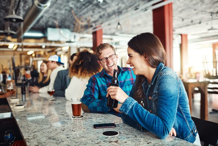 young couple in denim on date