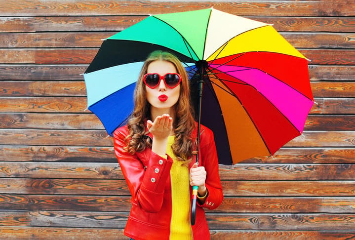 Woman with a colorful umbrella.