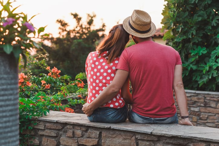 Young couple in love on the balcony