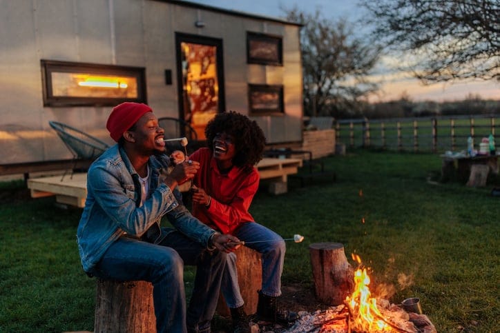 couple at campire on camping trip