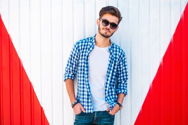 confident man standing against wall