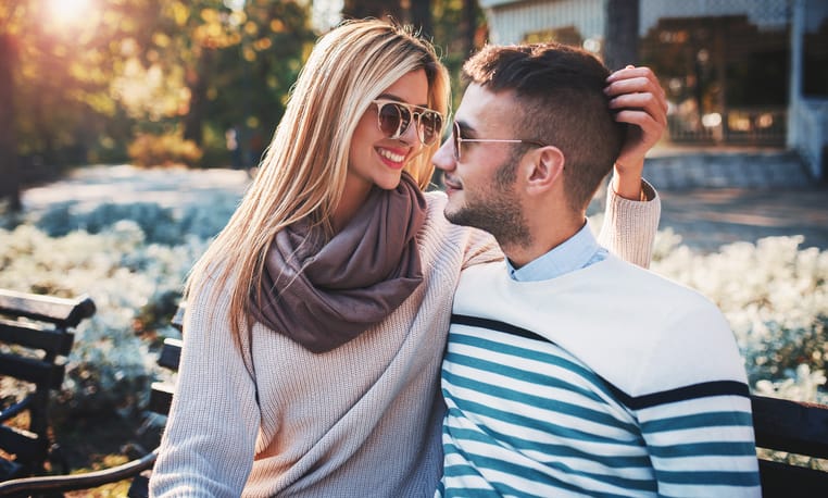 romantic couple outside glasses