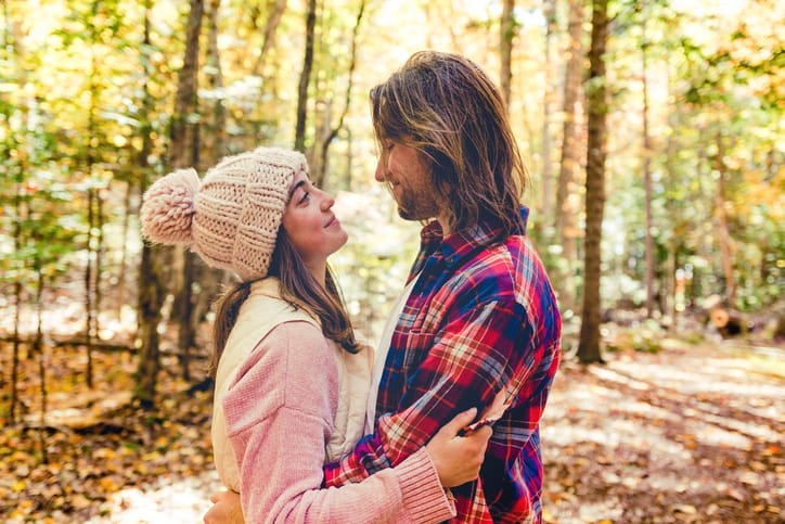 Autumn colorful season and a romantic moments in woods