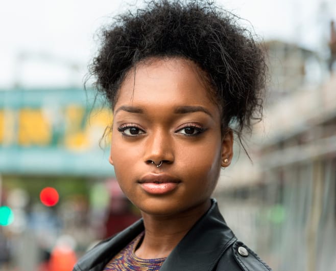 Woman looking serious.